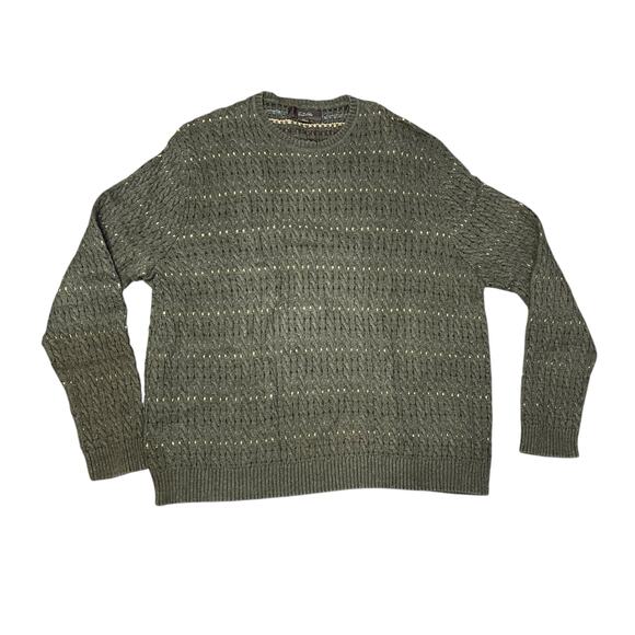 Men's 90's Grunge Olive & Tan Long Sleeve Cable Knit Sweater XXL Tasso Elba - Picture 2 of 8